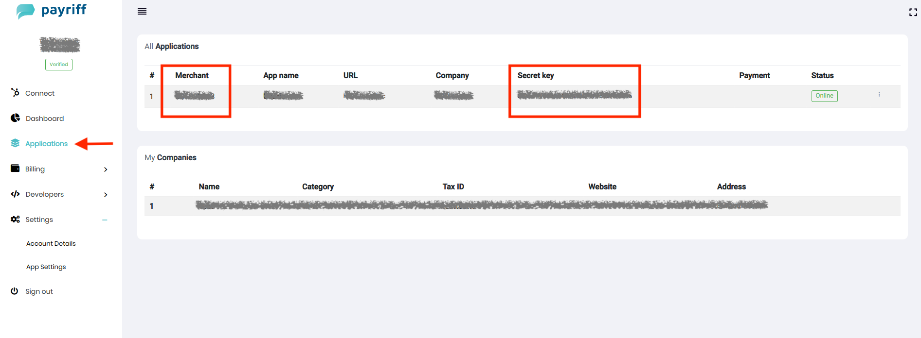 Payriff API Keys